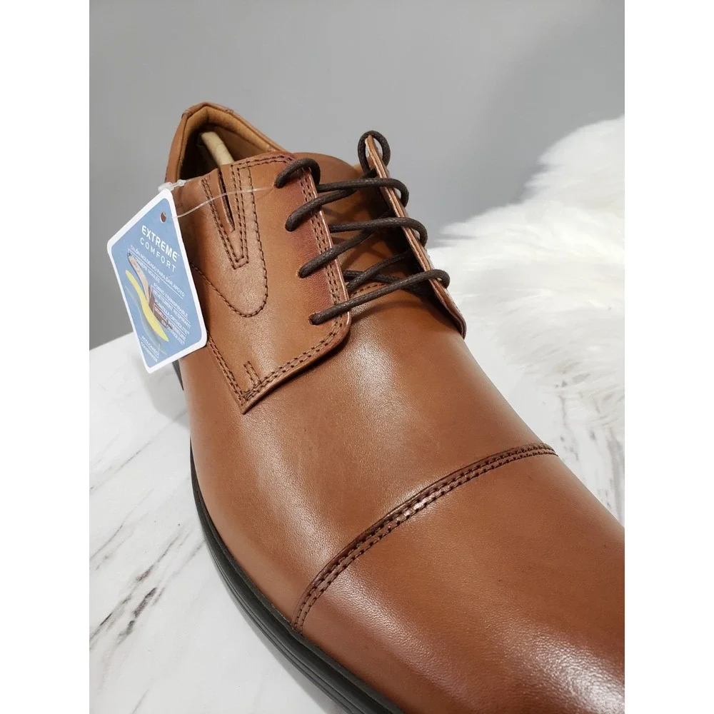 NEW NO BOX 13 Mens Clarks Whiddon Cap Toe Oxford 26152913 Dark Tan Leather Brown